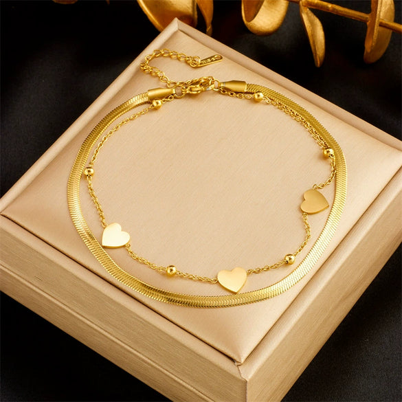Wholesale Women's Fashion Heart Shape Goldplated Stainless Steel Anklet