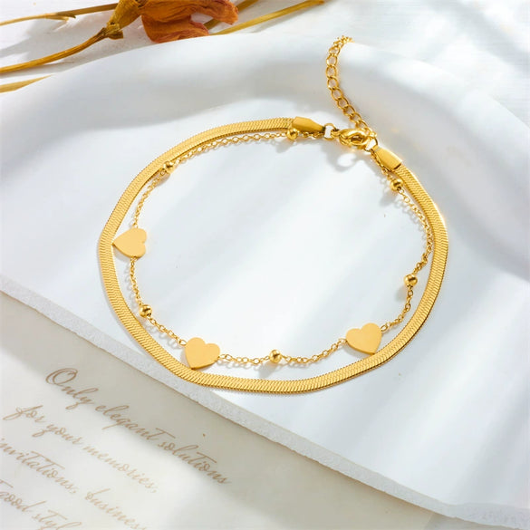 Wholesale Women's Fashion Heart Shape Goldplated Stainless Steel Anklet