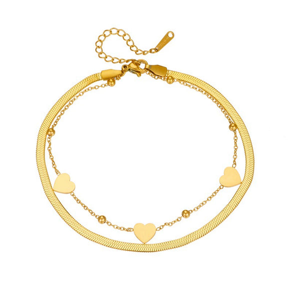 Wholesale Women's Fashion Heart Shape Goldplated Stainless Steel Anklet