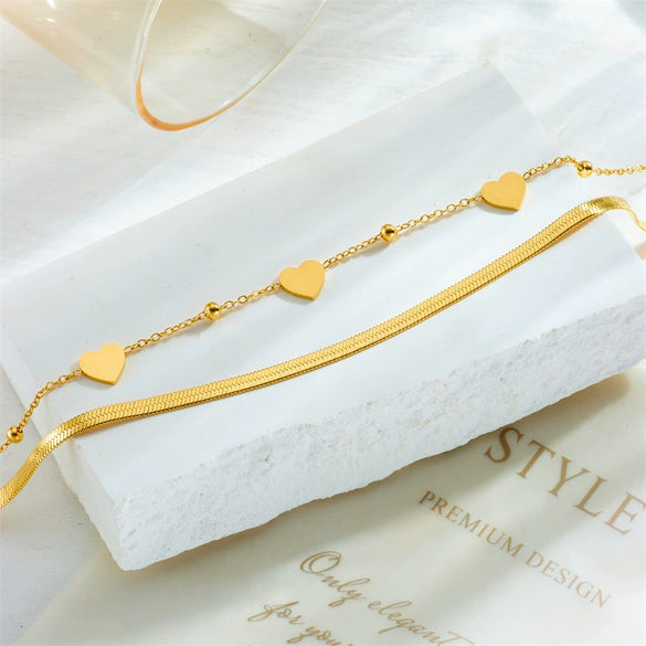 Wholesale Women's Fashion Heart Shape Goldplated Stainless Steel Anklet