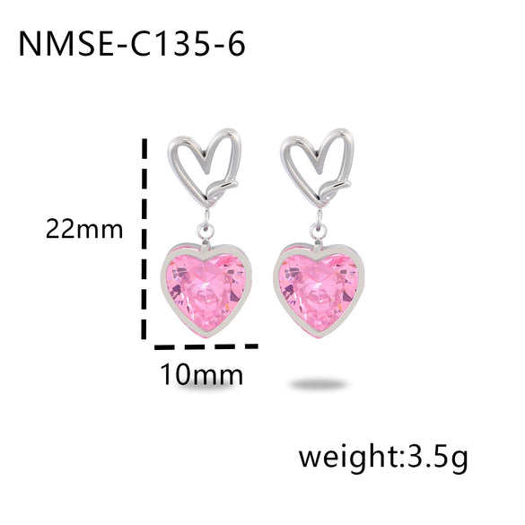 Wholesale Women's Fashion Heart Shape Zircon 18K Gold Plated Stainless Steel Earrings