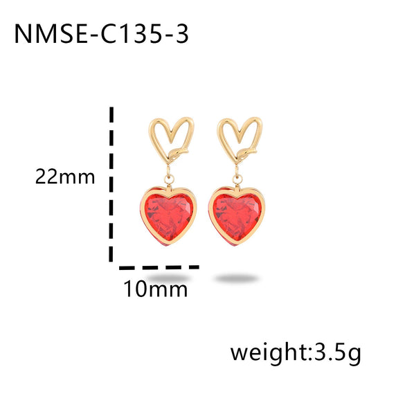 Wholesale Women's Fashion Heart Shape Zircon 18K Gold Plated Stainless Steel Earrings