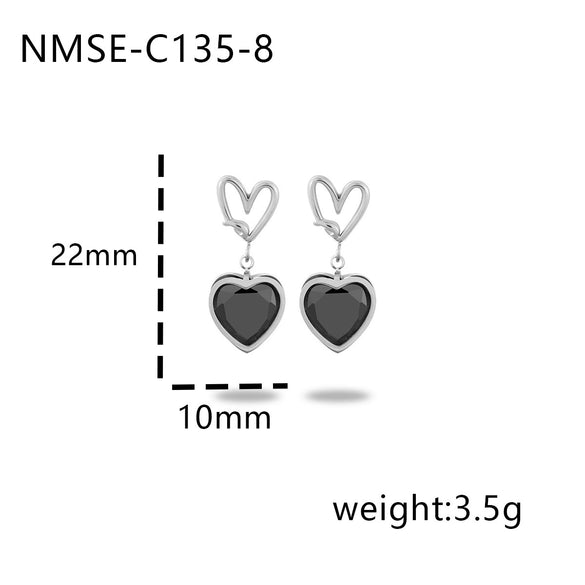 Wholesale Women's Fashion Heart Shape Zircon 18K Gold Plated Stainless Steel Earrings