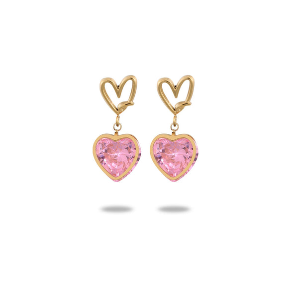 Wholesale Women's Fashion Heart Shape Zircon 18K Gold Plated Stainless Steel Earrings