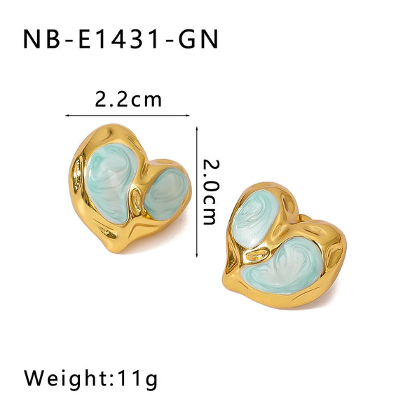 Wholesale Women's Fashion Heart Shaped Drop Oil Earrings In Stainless Steel With 18K Vacuum Plating In Furnace