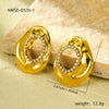 Wholesale Women's Fashion Highend Stainless Steel 18K Gold Electroplated Geometric Hollow Zircon Earrings