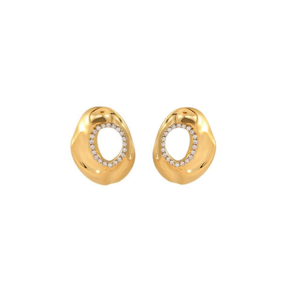 Wholesale Women's Fashion Highend Stainless Steel 18K Gold Electroplated Geometric Hollow Zircon Earrings