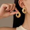 Wholesale Women's Fashion Highend Stainless Steel 18K Gold Electroplated Geometric Hollow Zircon Earrings