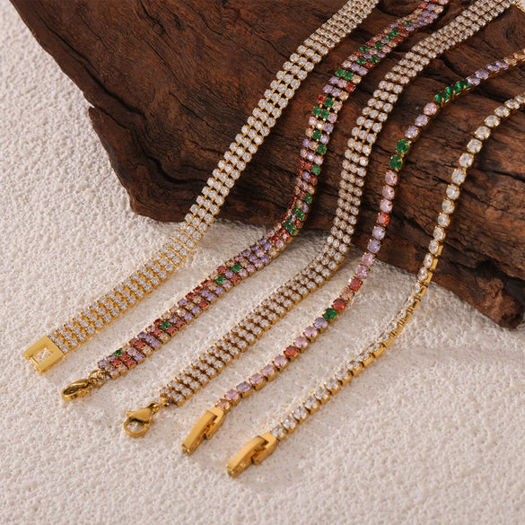 Wholesale Women's Fashion Jewelry Geometric Titanium Steel Zircon Goldplated Bracelet