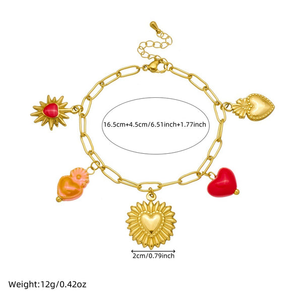 Wholesale Women's Fashion Jewelry Set With Heart Water Drop Bell Pattern Cross Chain Stainless Steel Electroplated Pendant