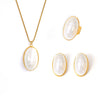 Wholesale Women's Fashion Jewelry Set With Oval Synthetic Fritillaria Pendant Titanium Steel Electroplated In 18K True Gold