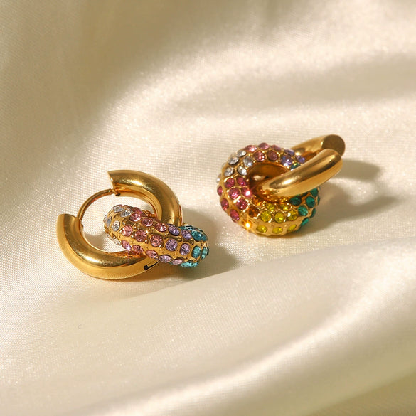 Wholesale Women's Fashion Jewelry Stainless Steel Donut Earrings 18K Gold Plated Geometric Electroplated