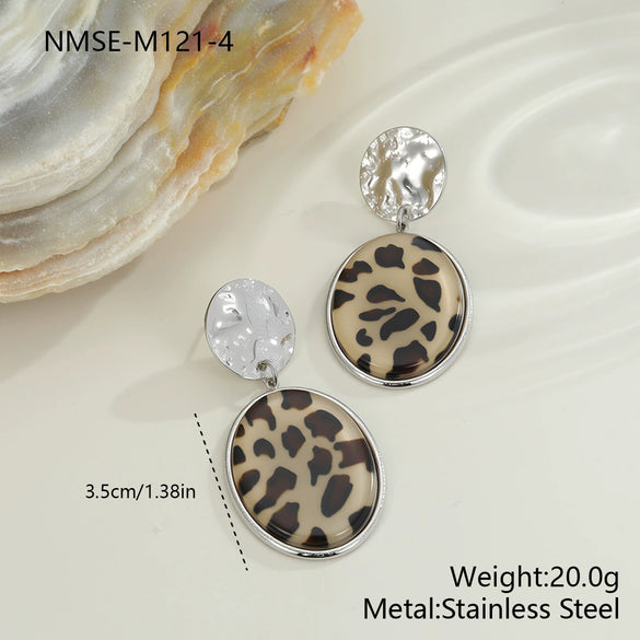 Wholesale Women's Fashion Jewelry Stainless Steel Geometric Leopard Print Electroplated Pendant Necklace And Earrings