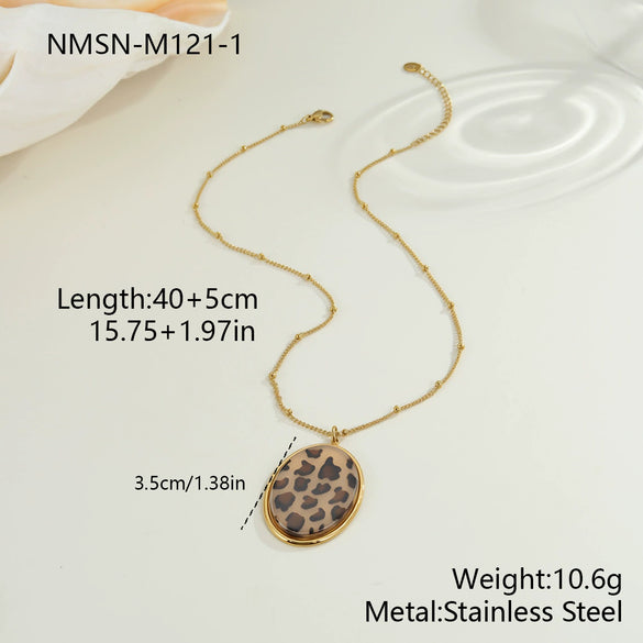 Wholesale Women's Fashion Jewelry Stainless Steel Geometric Leopard Print Electroplated Pendant Necklace And Earrings