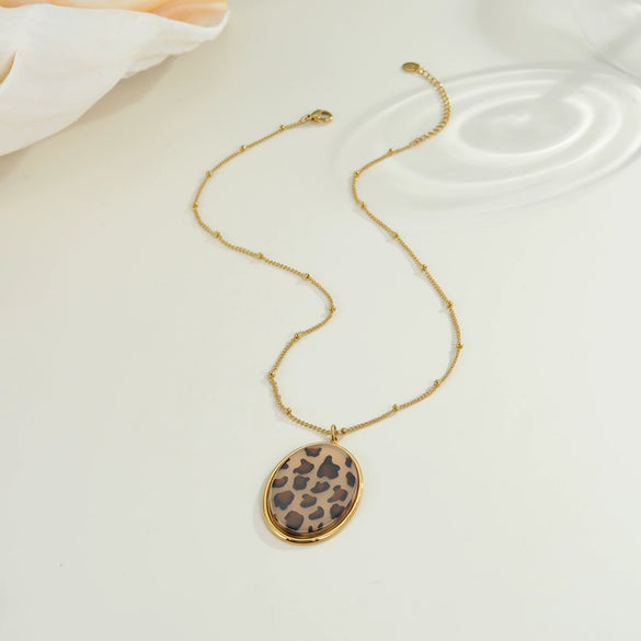 Wholesale Women's Fashion Jewelry Stainless Steel Geometric Leopard Print Electroplated Pendant Necklace And Earrings