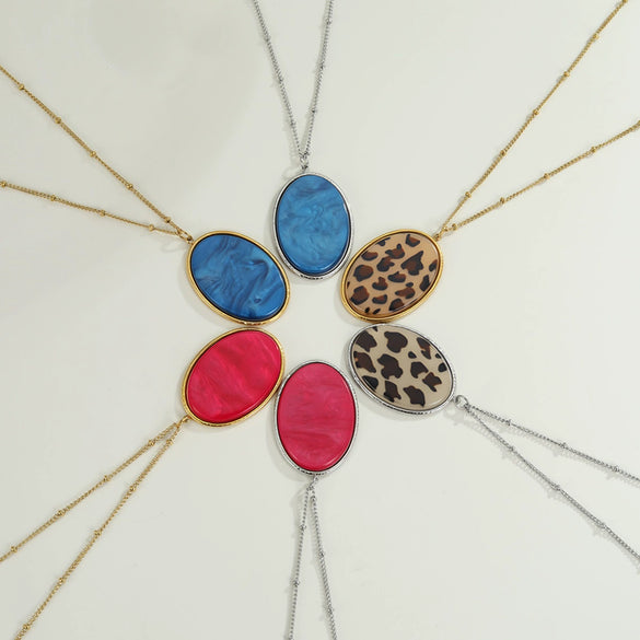 Wholesale Women's Fashion Jewelry Stainless Steel Geometric Leopard Print Electroplated Pendant Necklace And Earrings