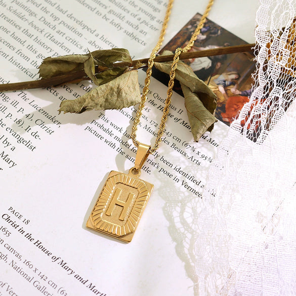 Wholesale Women's Fashion Jewelry Titanium Steel Ferris Wheel Design 18K Gold Plated Square Pendant Clavicle Chain With Letter And Number Patterns