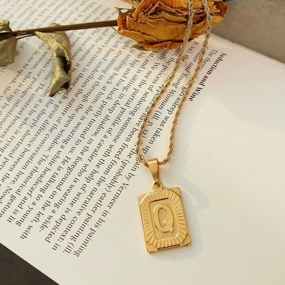 Wholesale Women's Fashion Jewelry Titanium Steel Ferris Wheel Design 18K Gold Plated Square Pendant Clavicle Chain With Letter And Number Patterns