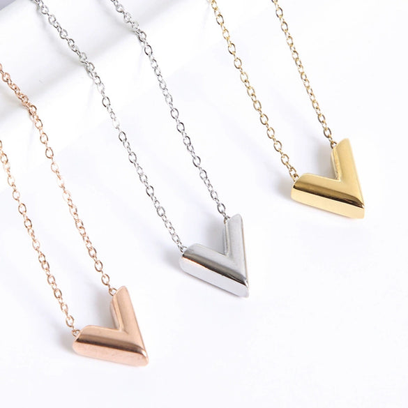 Wholesale Women's Fashion Jewelry V Necklace With Cross Chain Titanium Steel Pendant Electroplated Letters Numbers Text Design