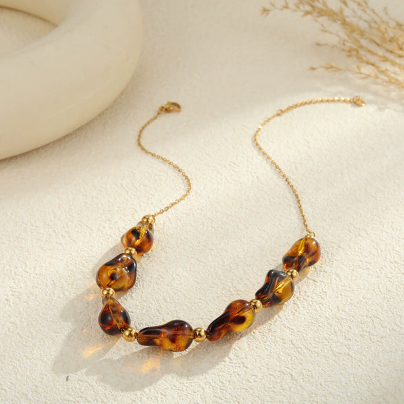 Wholesale Women's Fashion Leopard Print Geometric Stainless Steel 18K Gold Plated Necklace And Bracelet