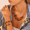 Wholesale Women's Fashion Leopard Print Geometric Stainless Steel 18K Gold Plated Necklace And Bracelet