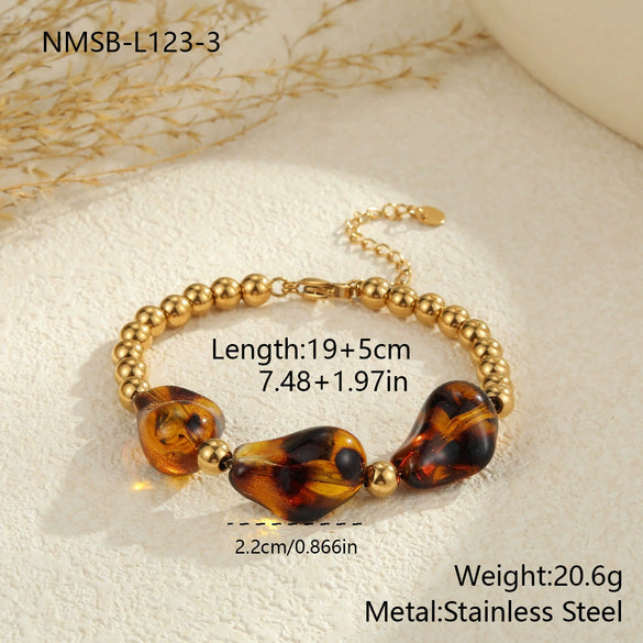 Wholesale Women's Fashion Leopard Print Geometric Stainless Steel 18K Gold Plated Necklace And Bracelet