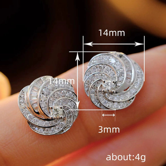 Wholesale Women's Fashion Light Luxury Copper Geometric Rotating Earrings With Wave Pattern And Electroplating Treatment