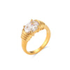 Wholesale Women's Fashion Light Luxury Elegant Stainless Steel Waterproof Ring With Winding Geometric Pattern And Oval Zircon Electroplated