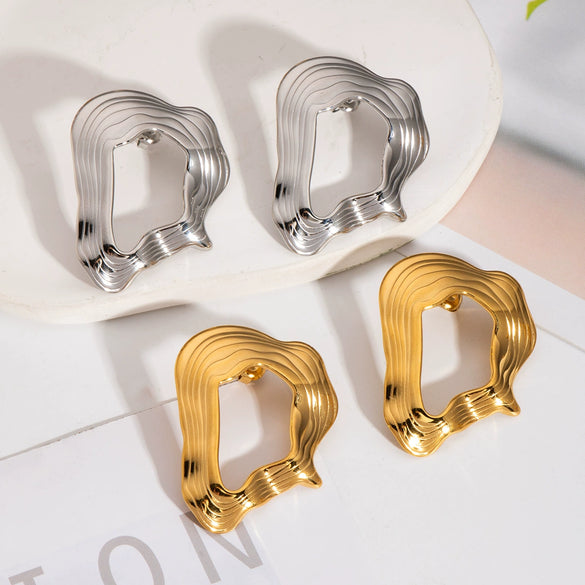 Wholesale Women's Fashion Light Luxury Exaggerated Irregular Stainless Steel Earrings With Pvd Furnace Vacuum Real Gold Plating