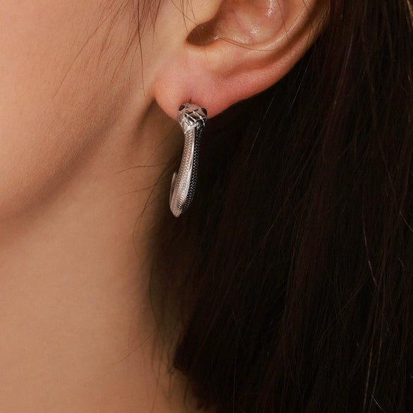 Wholesale Women's Fashion Light Luxury Geometric Cshaped Green Eye Snake Stainless Steel And Green Zirconia Earrings With 18K Gold Plated Electroplating