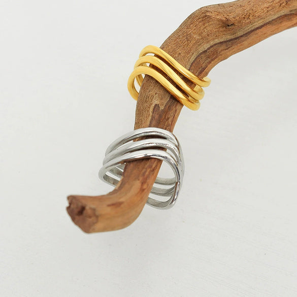 Wholesale Women's Fashion Light Luxury Geometric 316L Stainless Steel 18K Gold Plated Ring Jewelry