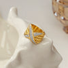 Wholesale Women's Fashion Light Luxury Personality 316L Stainless Steel Gold Plated Geometric Diamond Pattern Wide Ring Jewelry