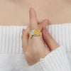 Wholesale Women's Fashion Light Luxury Personality 316L Stainless Steel Gold Plated Geometric Diamond Pattern Wide Ring Jewelry