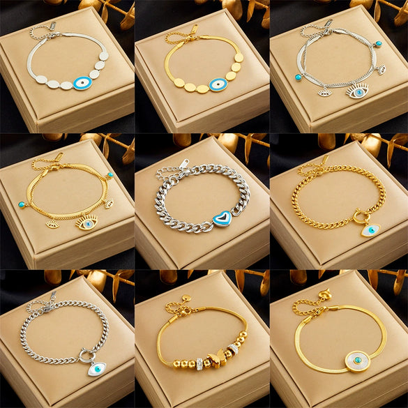 Wholesale Women's Fashion Light Luxury Simple Advanced Goldplated Titanium Steel Eyes Butterfly Love Pendant Bracelet