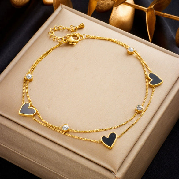 Wholesale Women's Fashion Light Luxury Simple All Match Elegant Metal Titanium Steel Drop Oil Heart Shaped Love Butterfly Pendant Anklet