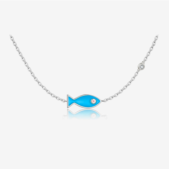 Wholesale Women's Fashion Light Luxury Small Fish Pendant 925 Silver Necklace With Electroplating Platinum 18K Gold