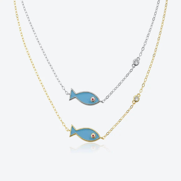 Wholesale Women's Fashion Light Luxury Small Fish Pendant 925 Silver Necklace With Electroplating Platinum 18K Gold