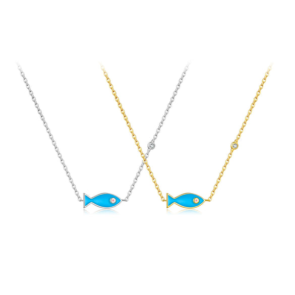 Wholesale Women's Fashion Light Luxury Small Fish Pendant 925 Silver Necklace With Electroplating Platinum 18K Gold
