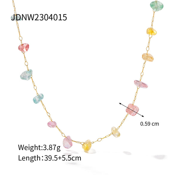 Wholesale Women's Fashion Light Luxury Temperament Jewelry Natural Stone Beaded Necklace And Bracelet In Geometric Style Stainless Steel Electroplated