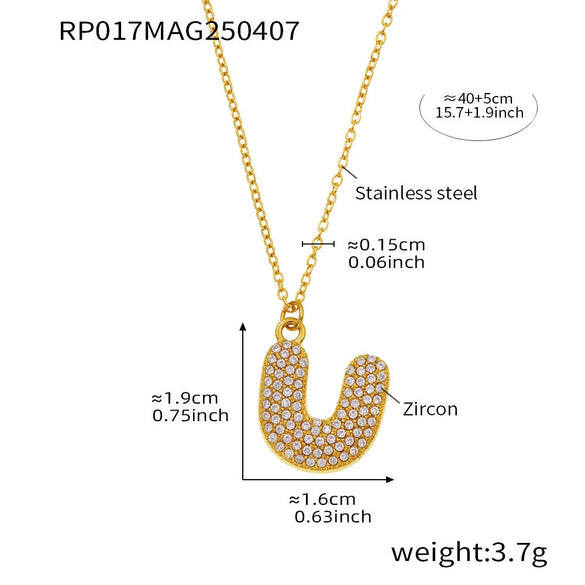Wholesale Women's Fashion Luxury Electroplated Geometric Ferris Wheel English Letters Zircon Stainless Steel And Titanium Steel Necklace