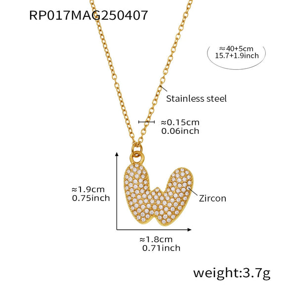 Wholesale Women's Fashion Luxury Electroplated Geometric Ferris Wheel English Letters Zircon Stainless Steel And Titanium Steel Necklace