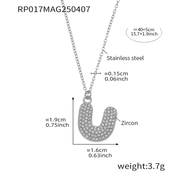 Wholesale Women's Fashion Luxury Electroplated Geometric Ferris Wheel English Letters Zircon Stainless Steel And Titanium Steel Necklace