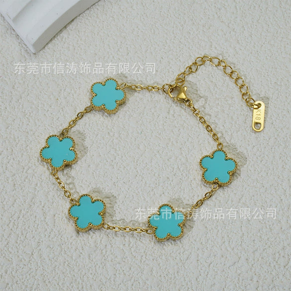 Wholesale Women's Fashion Luxury Vacuumplated 18K Titanium Steel Clover Flower Bracelet