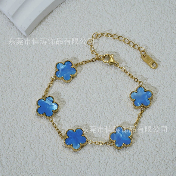 Wholesale Women's Fashion Luxury Vacuumplated 18K Titanium Steel Clover Flower Bracelet