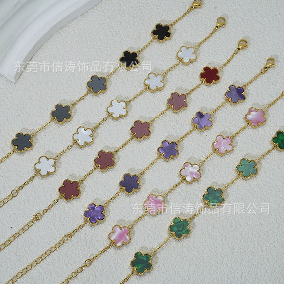 Wholesale Women's Fashion Luxury Vacuumplated 18K Titanium Steel Clover Flower Bracelet