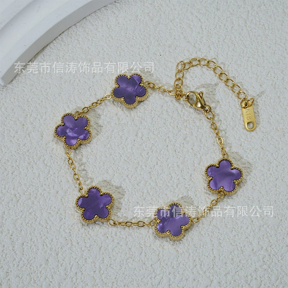 Wholesale Women's Fashion Luxury Vacuumplated 18K Titanium Steel Clover Flower Bracelet