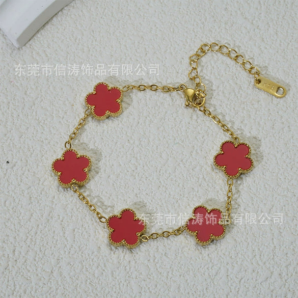 Wholesale Women's Fashion Luxury Vacuumplated 18K Titanium Steel Clover Flower Bracelet