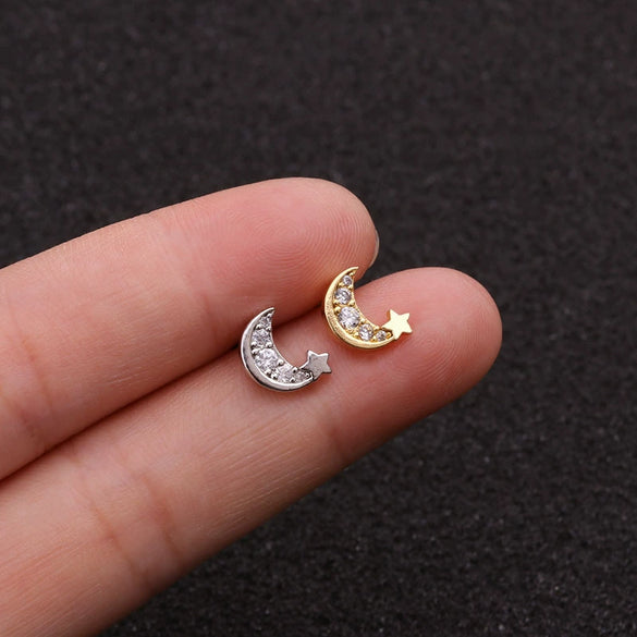 Wholesale Women's Fashion Metal Earrings With Doublesided Screw Design Inlaid With Zircon And Flower Pattern