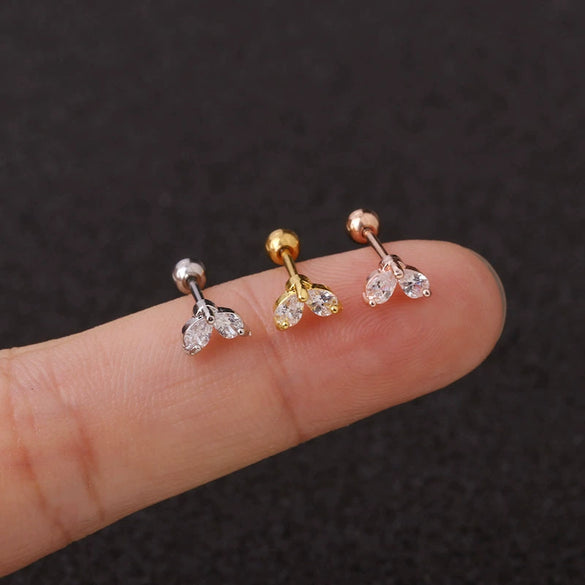 Wholesale Women's Fashion Metal Earrings With Doublesided Screw Design Inlaid With Zircon And Flower Pattern