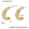 Wholesale Women's Fashion Microinlaid Shell Beads Asymmetrical Cshaped Wave Earrings In Stainless Steel With 18K Real Gold Color Electroplating